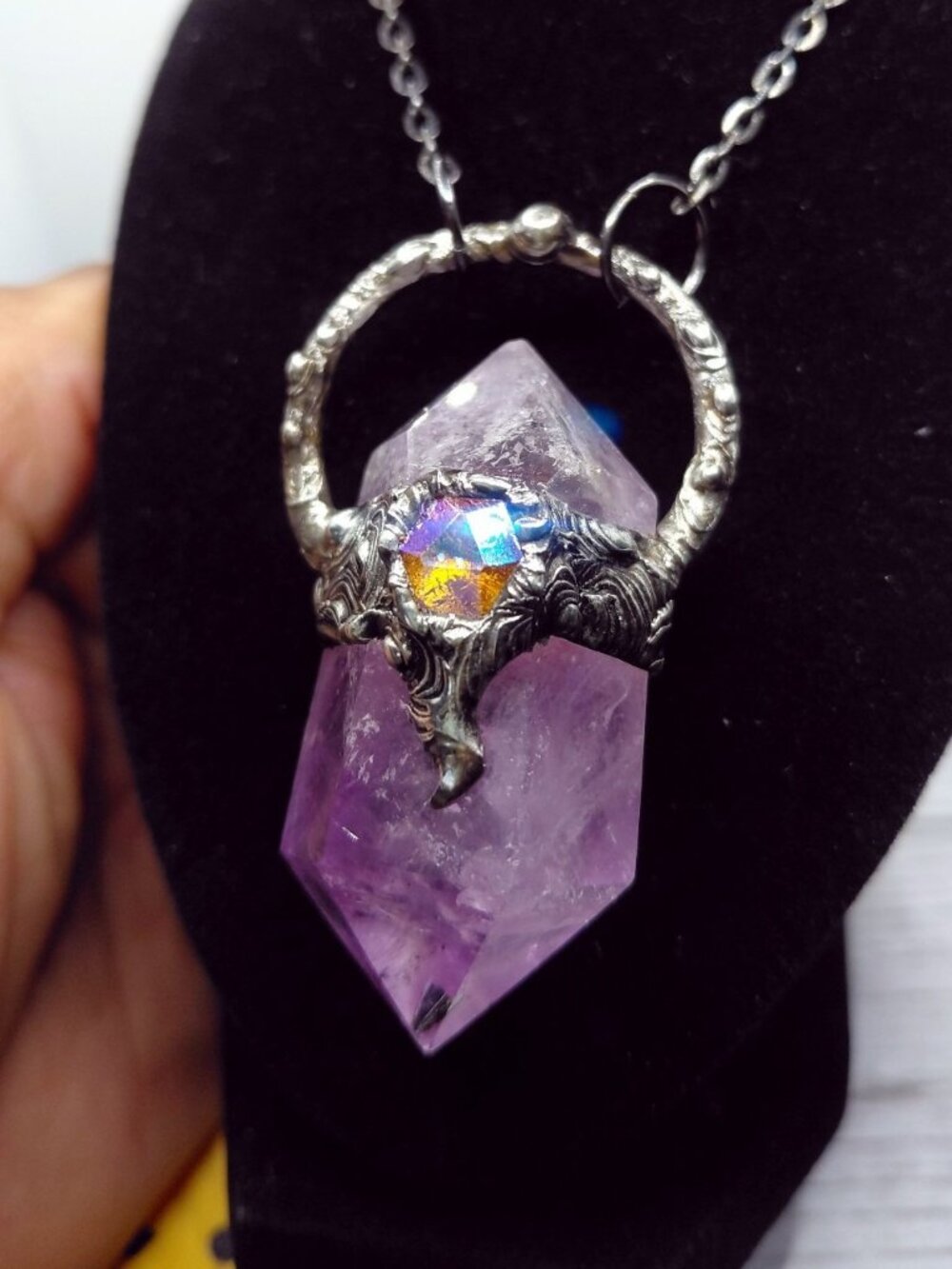 Amethyst crystal Necklace cosplay handmade gothic fantasy style statement piece